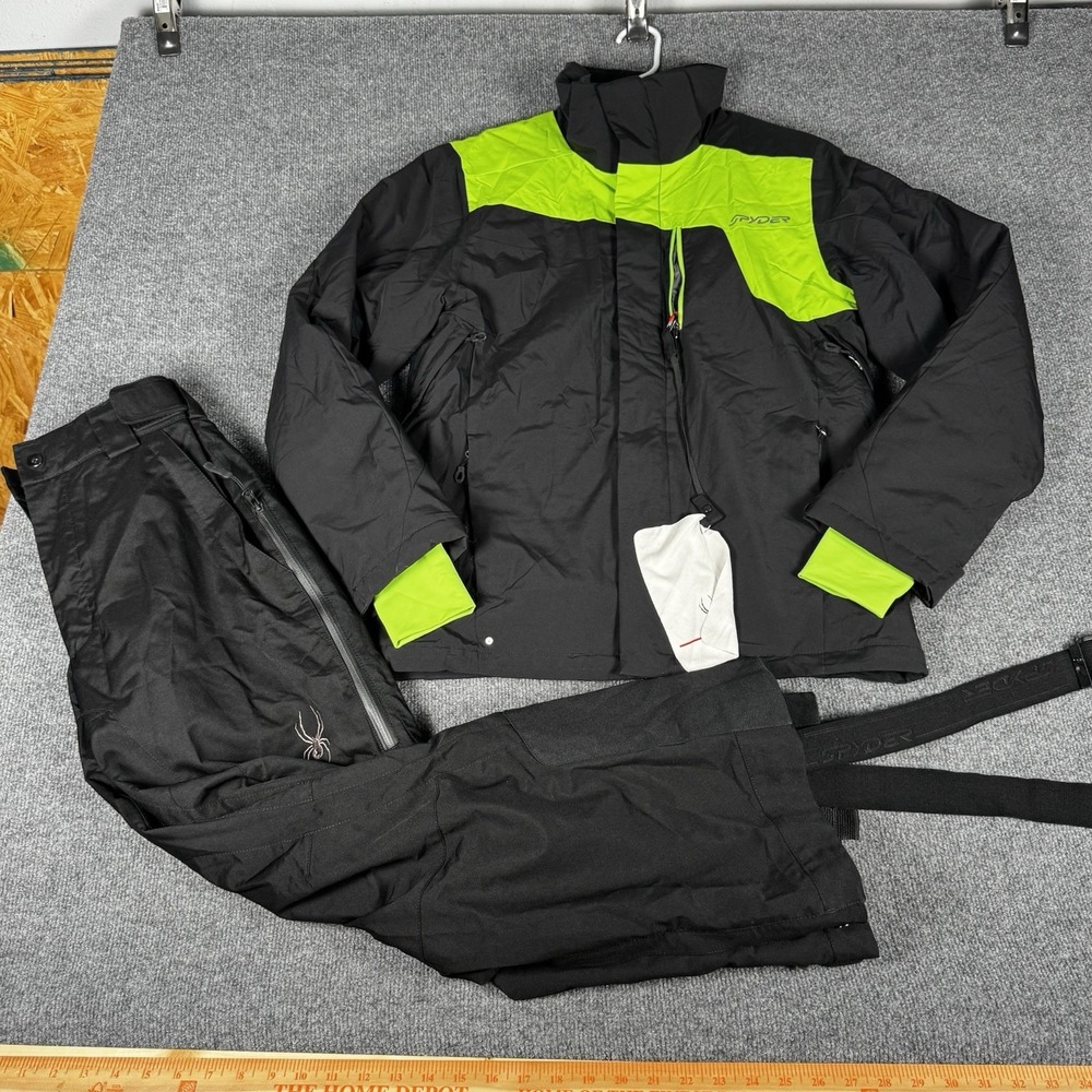 Spyder Ski Jacket Pants Men's Size Small Black Green‎ Snowboard $475 MSRP